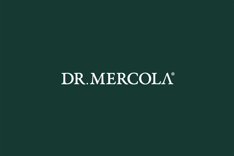 Dr. Mercola logotyp p&aring; m&ouml;rkgr&ouml;n bakgrund