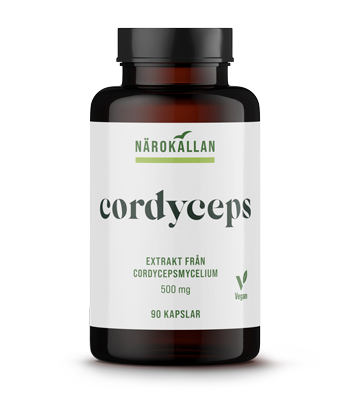Bottle with Närokällan Cordyceps Bottle with Närokällan Cordyceps