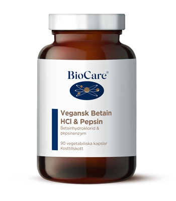 Burk med BioCare Vegansk Betain HCl & Pepesin Burk med BioCare Vegansk Betain HCl & Pepesin