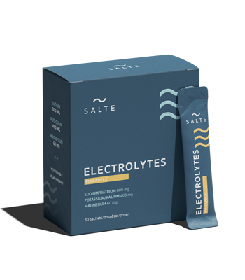 Salte Electrolytes ananas, förpackning med portionspåse bredvid