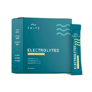 Packaging with Salty Electrolytes in lemon flavor, box with sachets