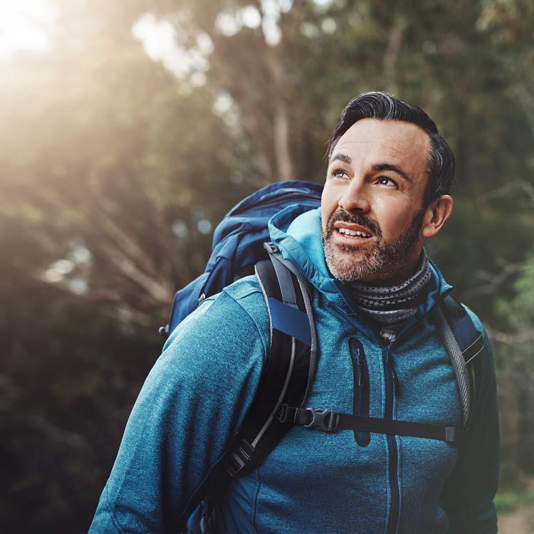 Man on a forest hike