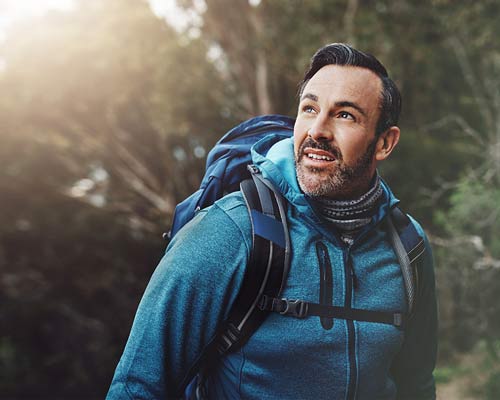 Man on a forest hike